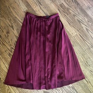 J. Crew Pleated Midi Skirt in Vintage Burgundy Satin A-line Skirt  2P EUC